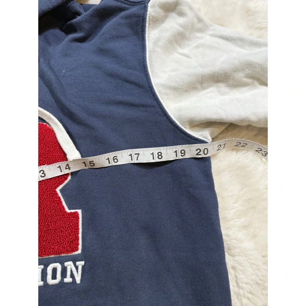True Religion Hoodie Navy Blue S Varsity Chenille Patch Colorblock Skater Retro